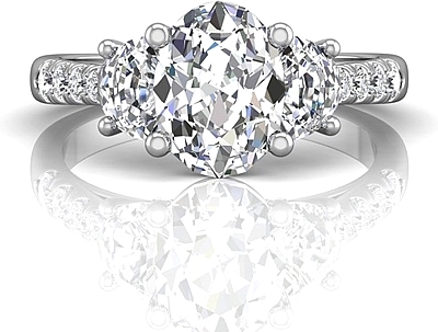 This image shows the setting with a 1.00ct oval cut center diamond. The setting can be ordered to accommodate any shape/size diamond listed in the setting details section below.
