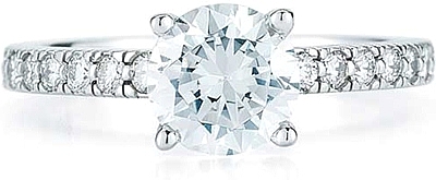 This image shows the setting with a 1.00ct round brilliant cut center diamond. The setting can be ordered to accommodate any shape/size diamond listed in the setting details section below.	