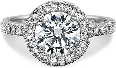 This image shows the setting with a 1.50ct round brilliant cut center diamond. The setting can be ordered to accommodate any shape/size diamond listed in the setting details section below.